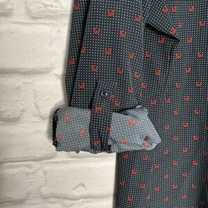 Ann Taylor Red, White & Blue Polka Dots & Horseshoes 1/2 button blouse XL BX 20